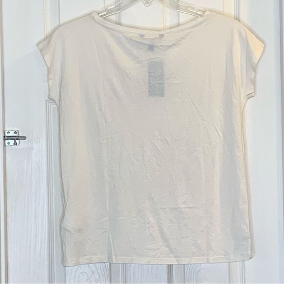 Lauren Ralph Lauren Ladies Winter Cream Sequined Logo Tee Shirt Size Medium - Picture 13 of 13